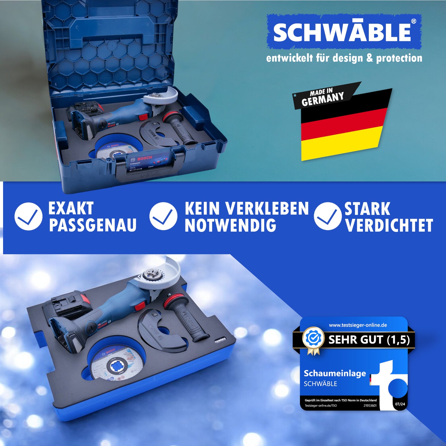 SCHWÄBLE® Schaumeinlage Schaumstoffeinlage Bosch Akku-Winkelschleifer GWX18V-10