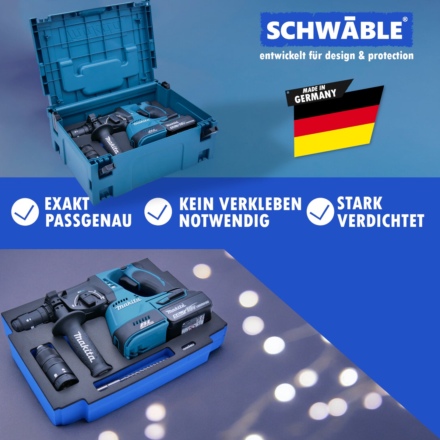 SCHWÄBLE® Schaumeinlage Schaumstoffeinlage für Makita Akku-Bohrhammer DHR243