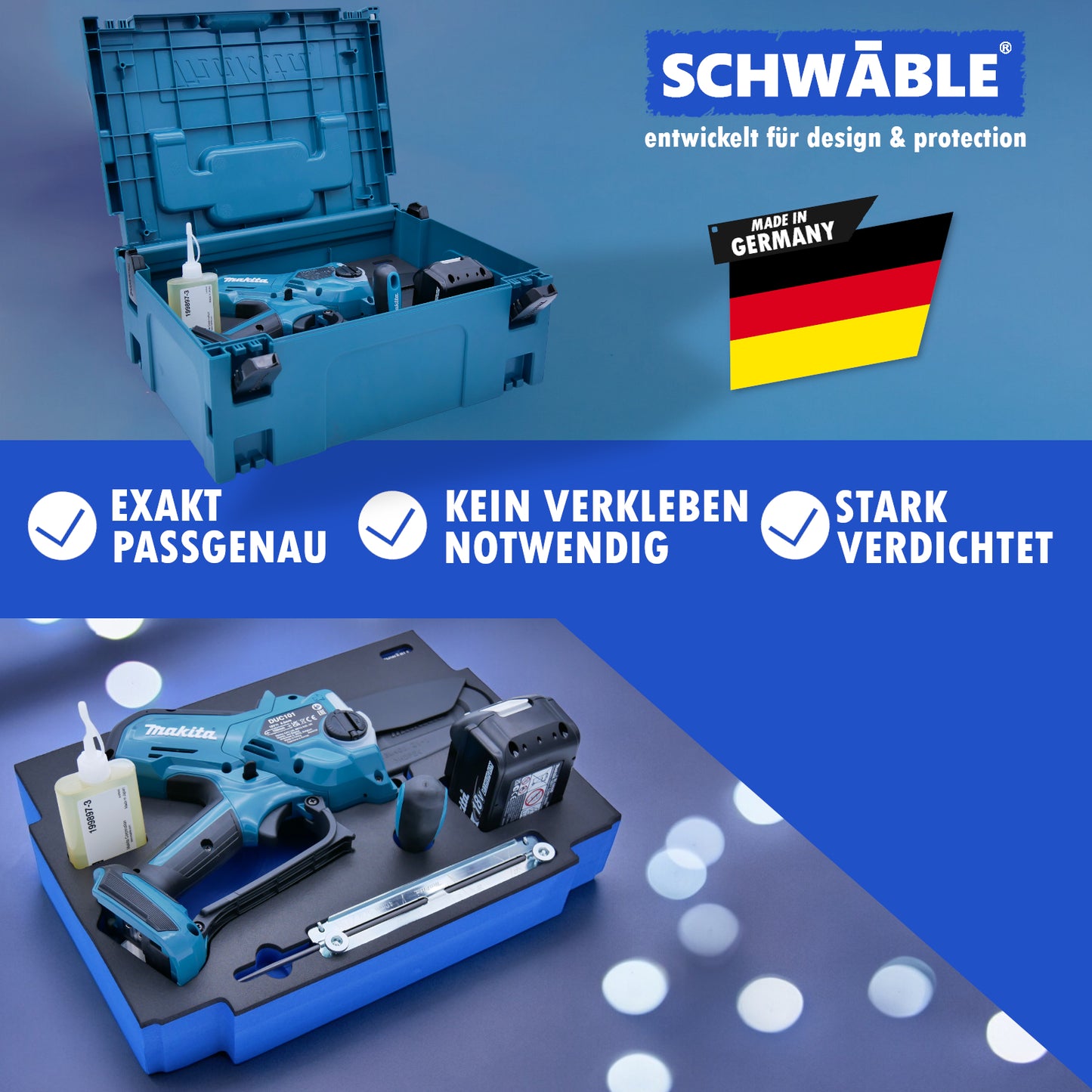SCHWÄBLE® Schaumeinlage Schaumstoffeinlage für Makita Akku Kettensäge DUC101