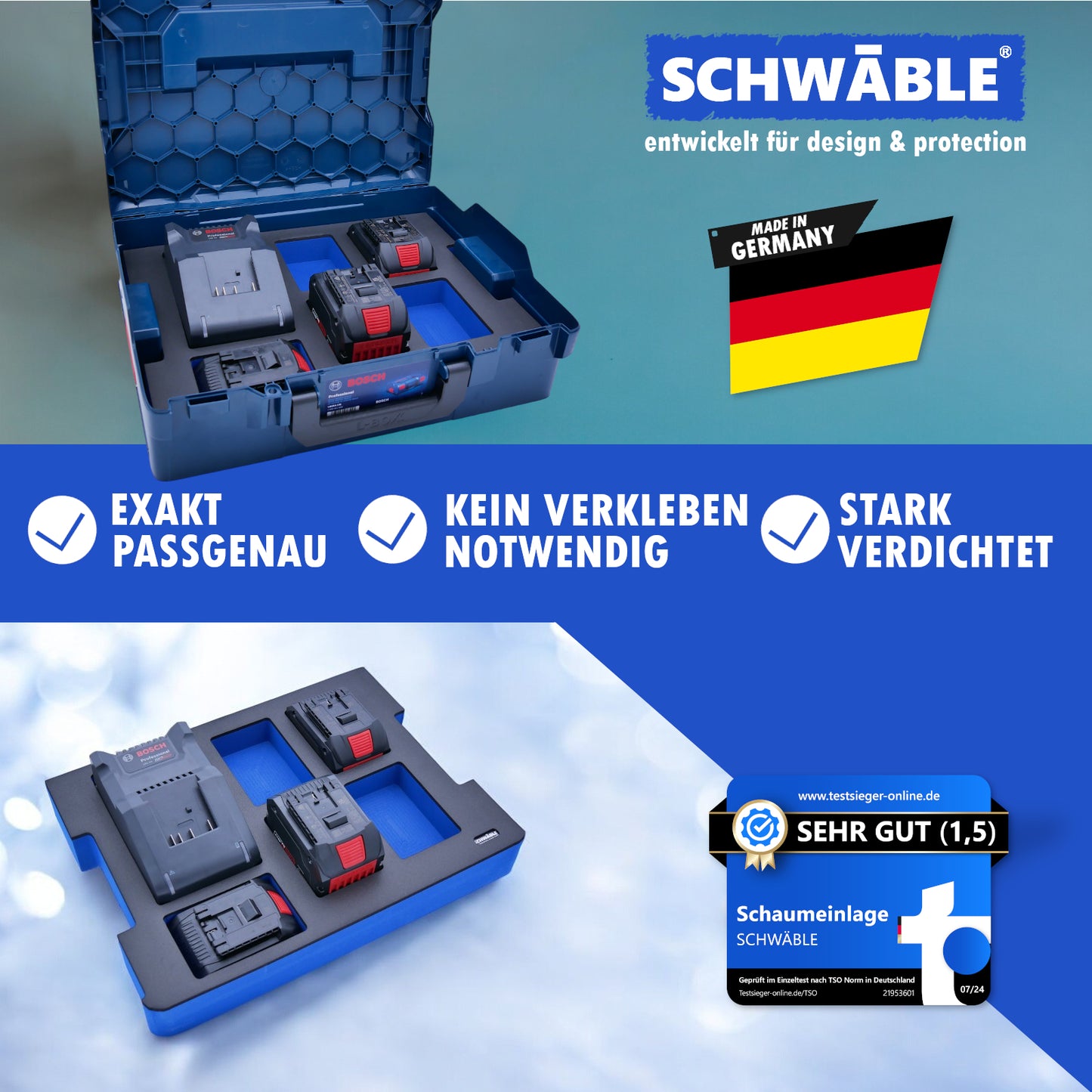 SCHWÄBLE® Schaumeinlage Schaumstoffeinlage f. Bosch Akku-Starter-Set GAL18-20-40