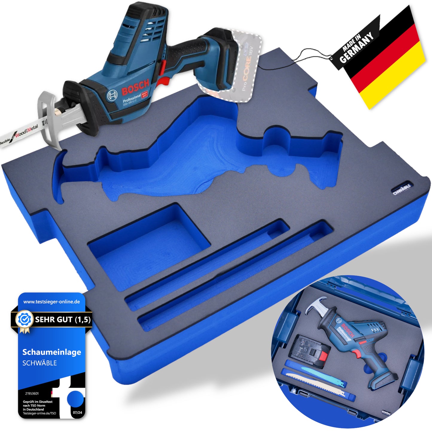 SCHWÄBLE® Schaumeinlage Schaumstoffeinlage für Bosch Akku-Säbelsäge GSA18V-Li