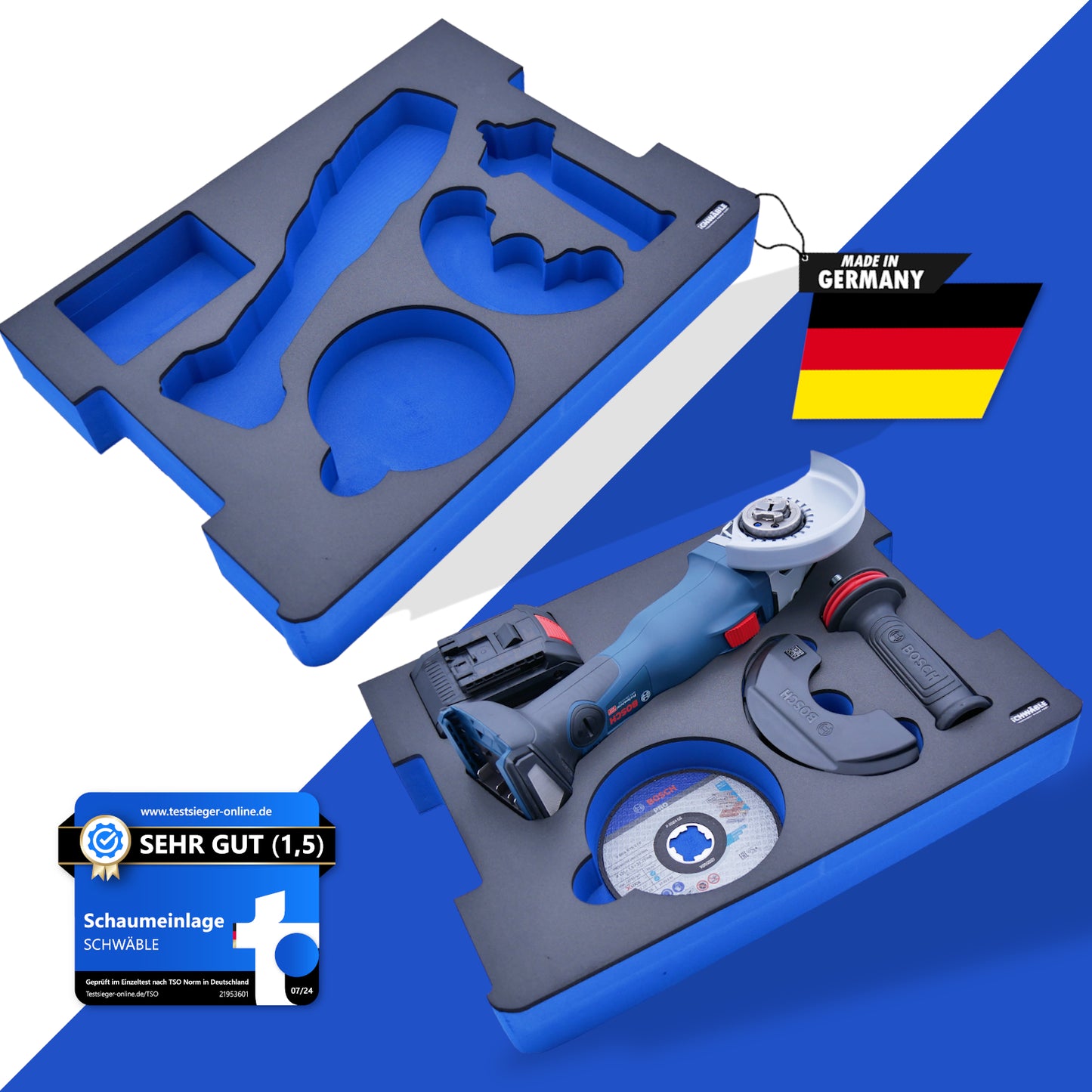 SCHWÄBLE® Schaumeinlage Schaumstoffeinlage Bosch Akku-Winkelschleifer GWX18V-10
