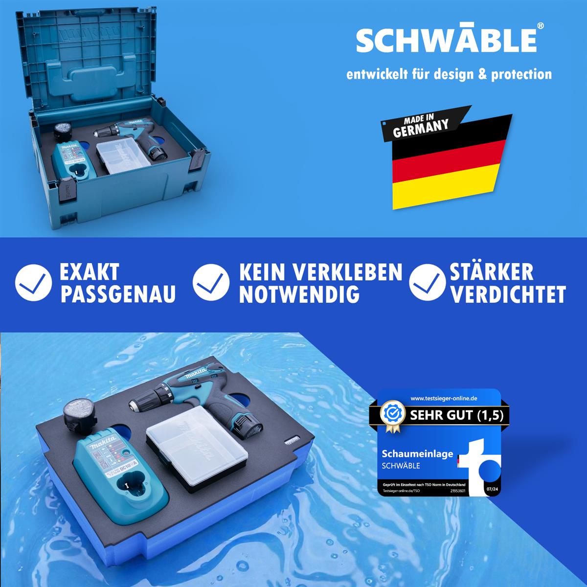 SCHWÄBLE® Schaumeinlage Schaumstoffeinlage für Makita Bohrschrauber DF330