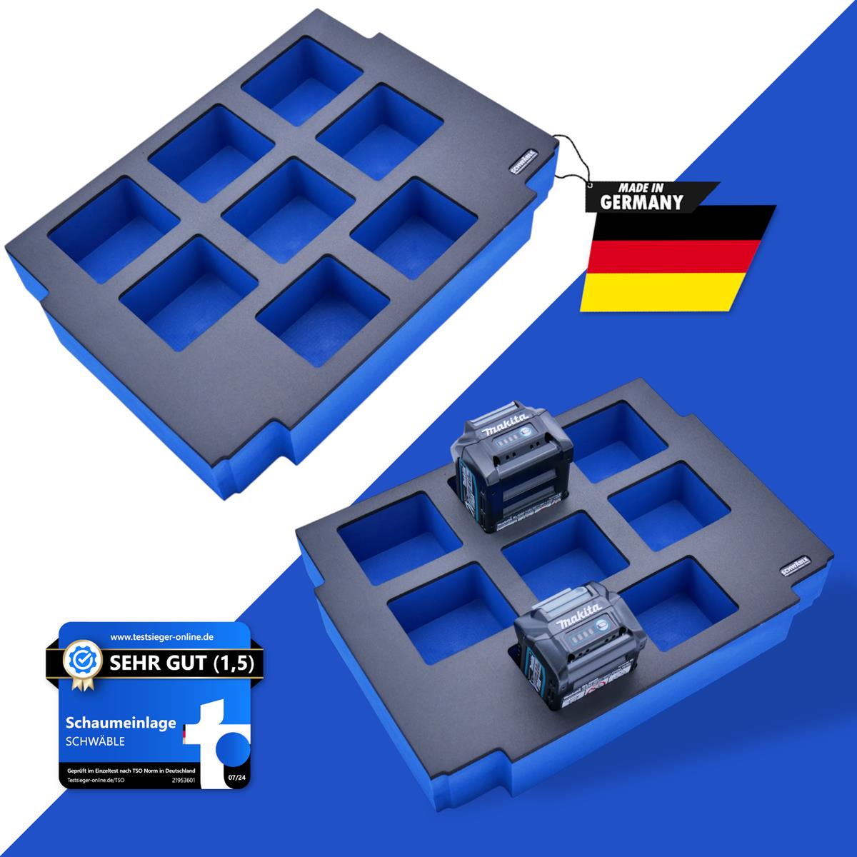 SCHWÄBLE® Schaumeinlage Schaumstoffeinlage für Makita Akkus Akkupack 40V 2,5-4Ah