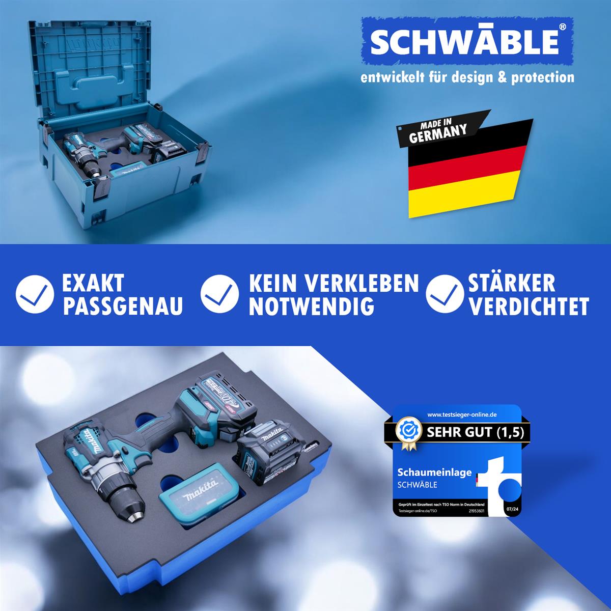SCHWÄBLE® Schaumeinlage Schaumstoffeinlage für Makita Akku-Bohrschrauber DF001