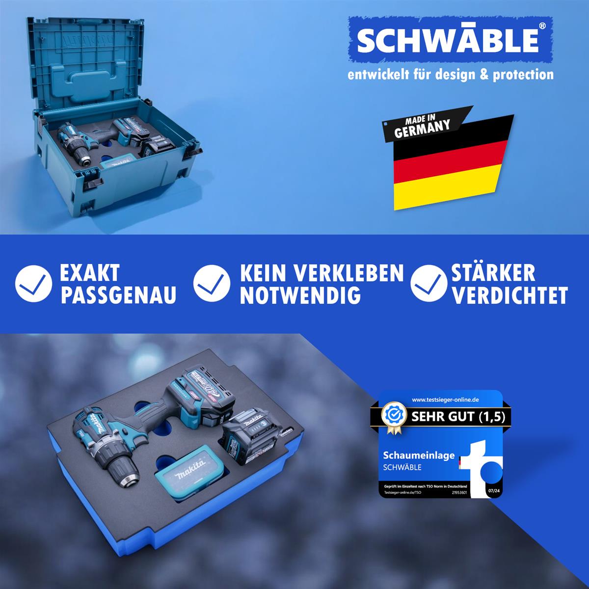 SCHWÄBLE® Schaumeinlage Schaumstoffeinlage für Makita Akku-Bohrschrauber DF002