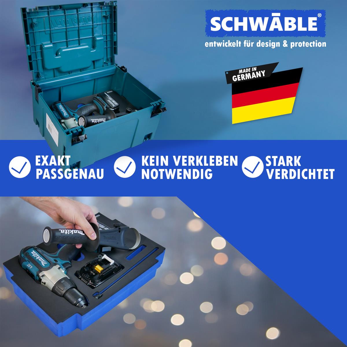 SCHWÄBLE® Schaumeinlage Schaumstoffeinlage für Makita Schlagbohrschrauber DHP451