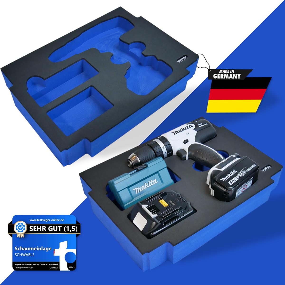 SCHWÄBLE® Schaumeinlage Schaumstoffeinlage für Makita Schlagbohrschrauber DHP453