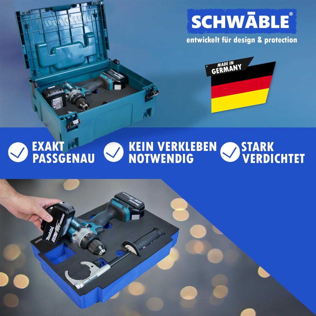 SCHWÄBLE® Schaumeinlage Schaumstoffeinlage für Makita Bohrschrauber DDF486